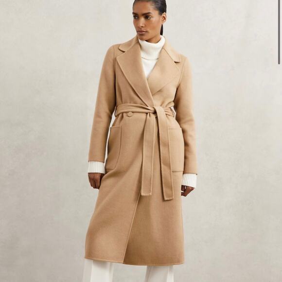 Reiss Lucia Double-Breasted Wool-Blend Coat in Camel Beige Size 12 NWT - Picture 13 of 14